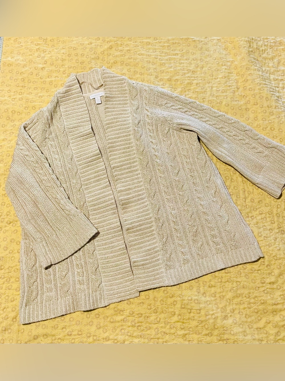Charter Club Metallic Gold Cable Knit Open Front Cardigan-size XL